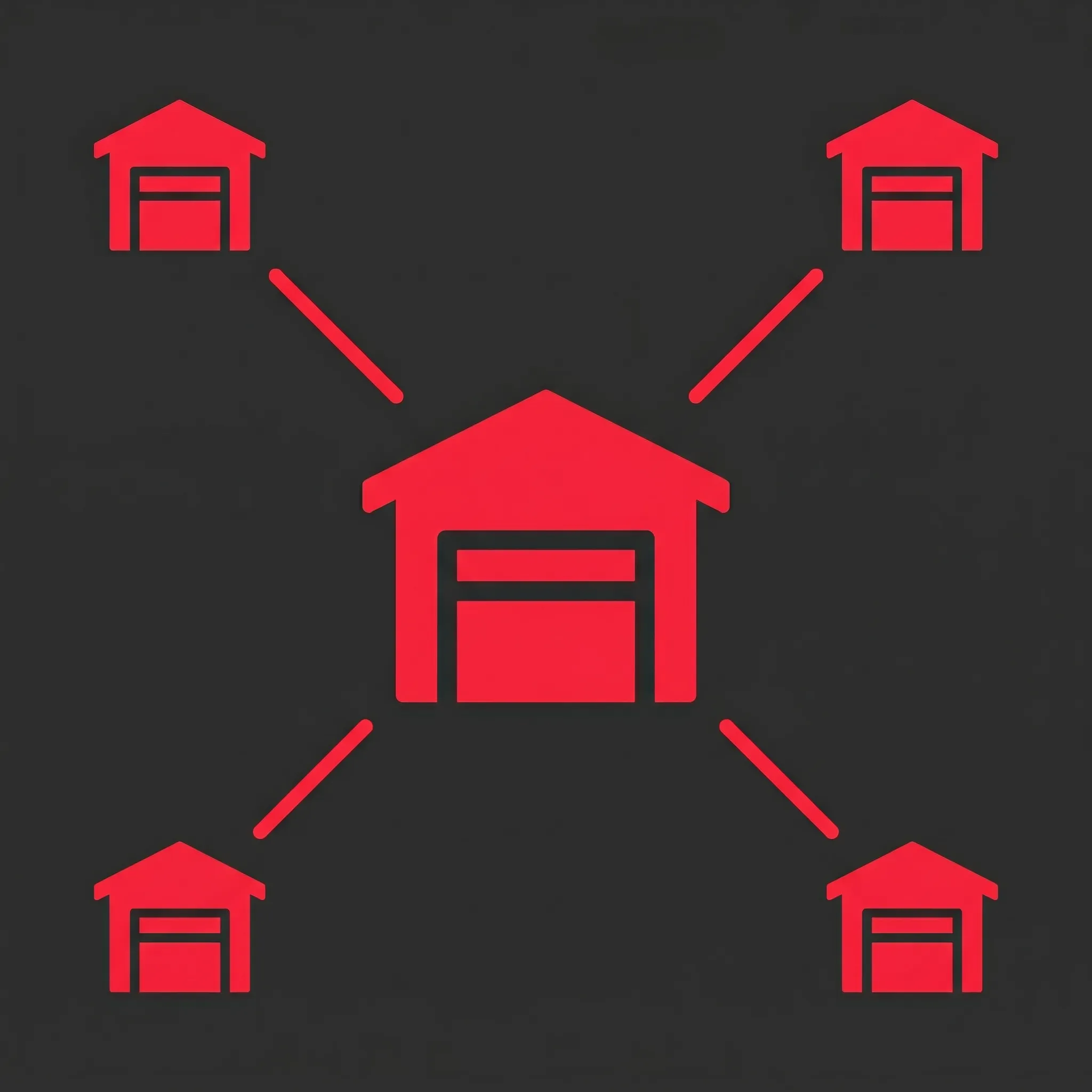 Firefly_A minimal flat icon of a large simple warehouse building in the center, with four sma 903837